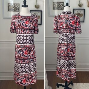 Vintage 70s Goldworm Italy Short Sleeve Mod Boho Print Dress M